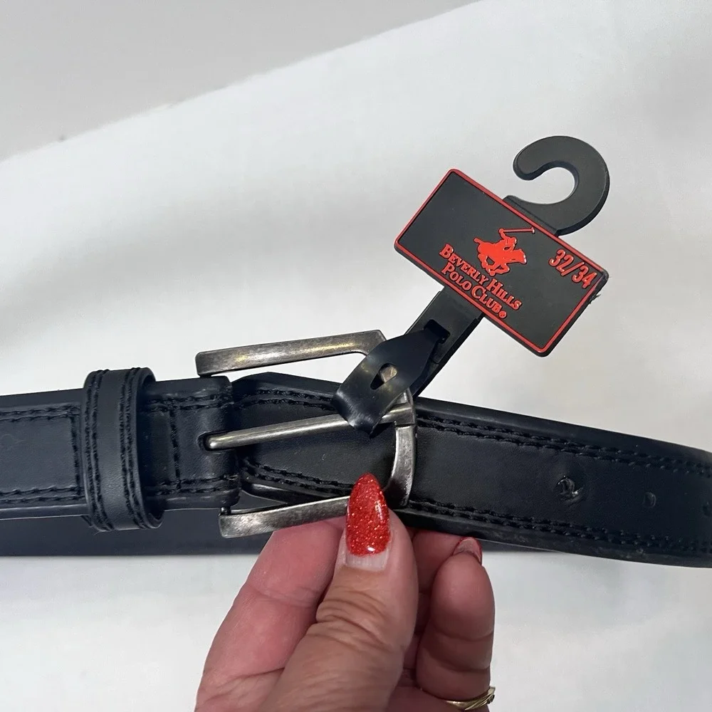 Beverly Hills Polo Club Belt‎ Size 32 / 34 Black Leather Silver Buckle New